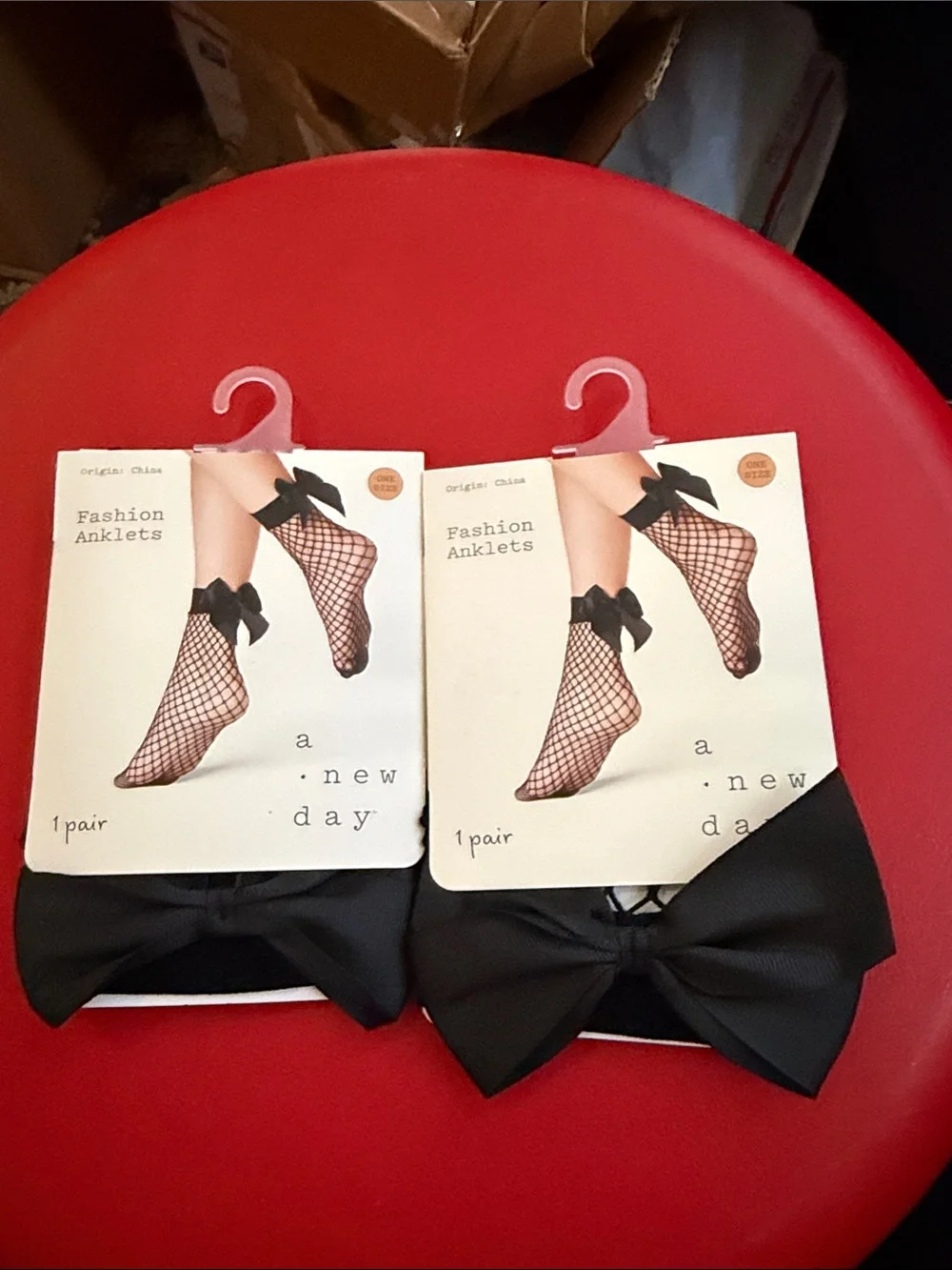 Set of 2 new day Black Fishnet Anklets with Bow Accent - Pair